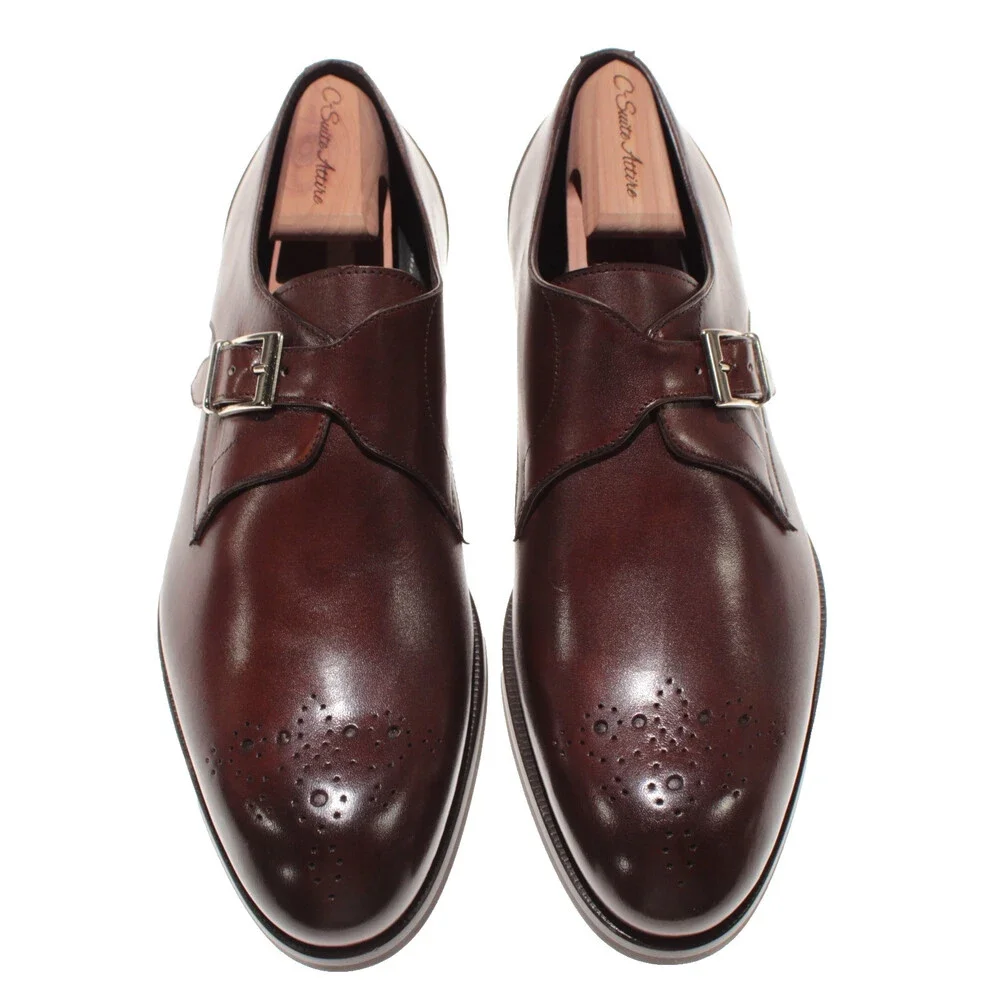 Pastori NWB Single Monk Strap Dress Shoes Size 8 US in Whiskey Brown Leather